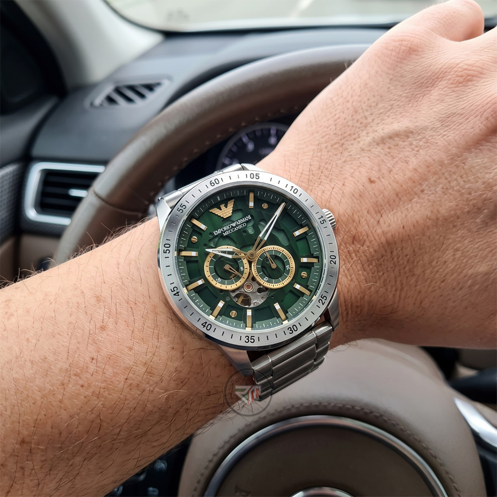 Emporio Armani Men’s Automatic Silver Stainless Steel Green Dial 43mm Watch AR60053