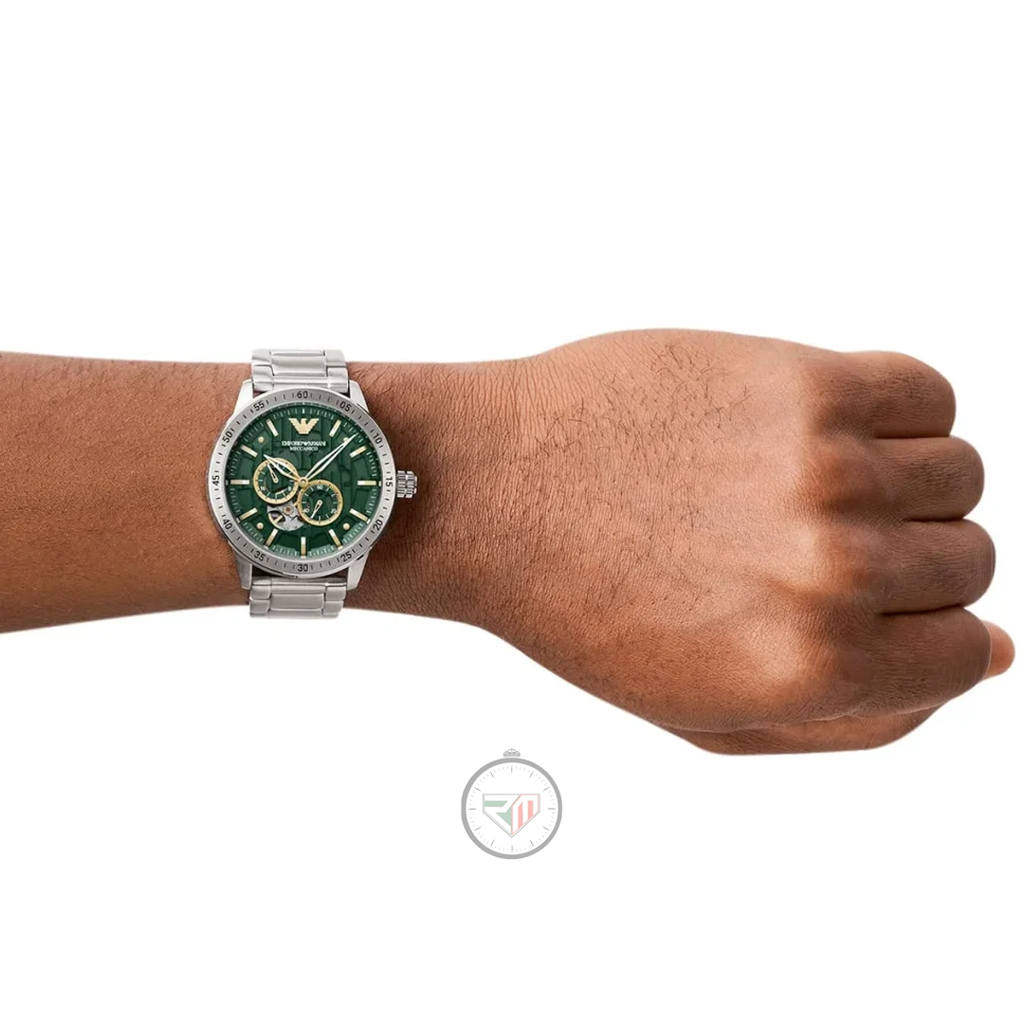 Emporio Armani Men’s Automatic Silver Stainless Steel Green Dial 43mm Watch AR60053