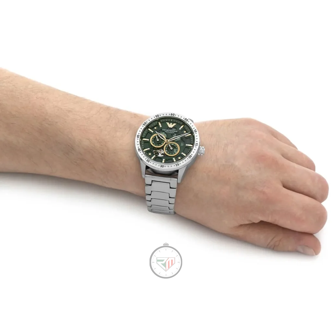 Emporio Armani Men’s Automatic Silver Stainless Steel Green Dial 43mm Watch AR60053