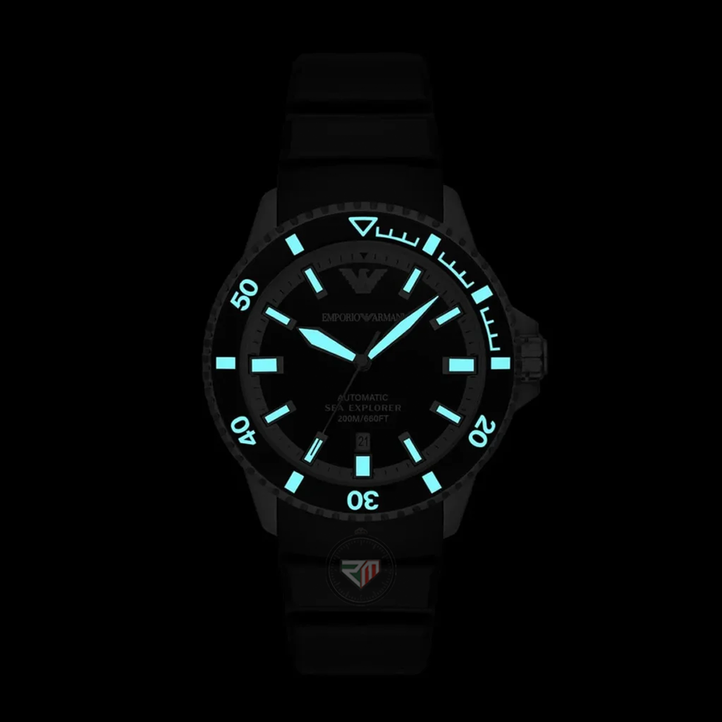Emporio Armani Men’s Automatic Sea Explorer Black Silicone Strap Black Dial 42mm Watch AR60078