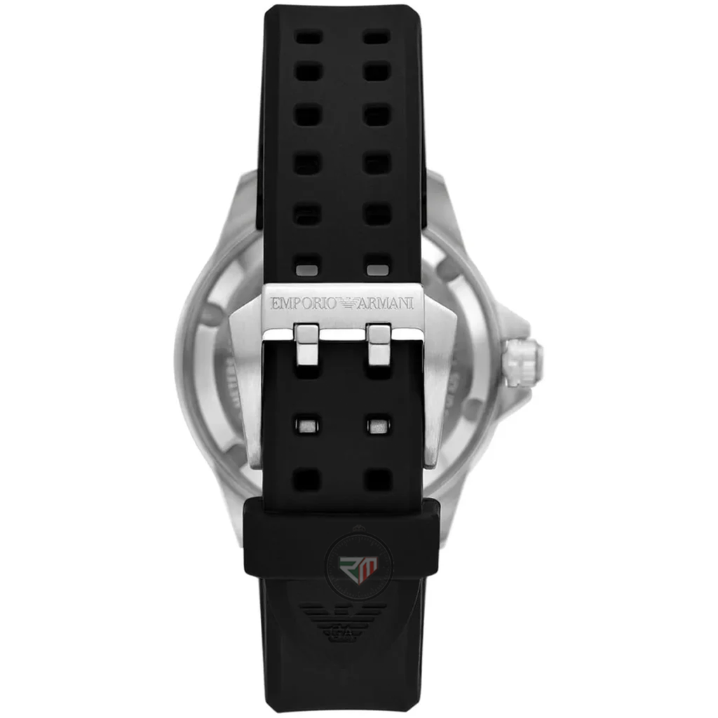 Emporio Armani Men’s Automatic Sea Explorer Black Silicone Strap Black Dial 42mm Watch AR60078