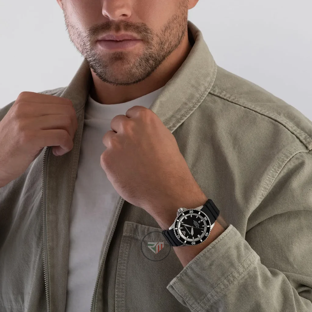 Emporio Armani Men’s Automatic Sea Explorer Black Silicone Strap Black Dial 42mm Watch AR60078