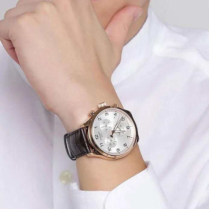 TISSOT Men’s Quartz Swiss Made Brown Leather Strap Silver Dial 45mm Watch T116.617.36.037.00