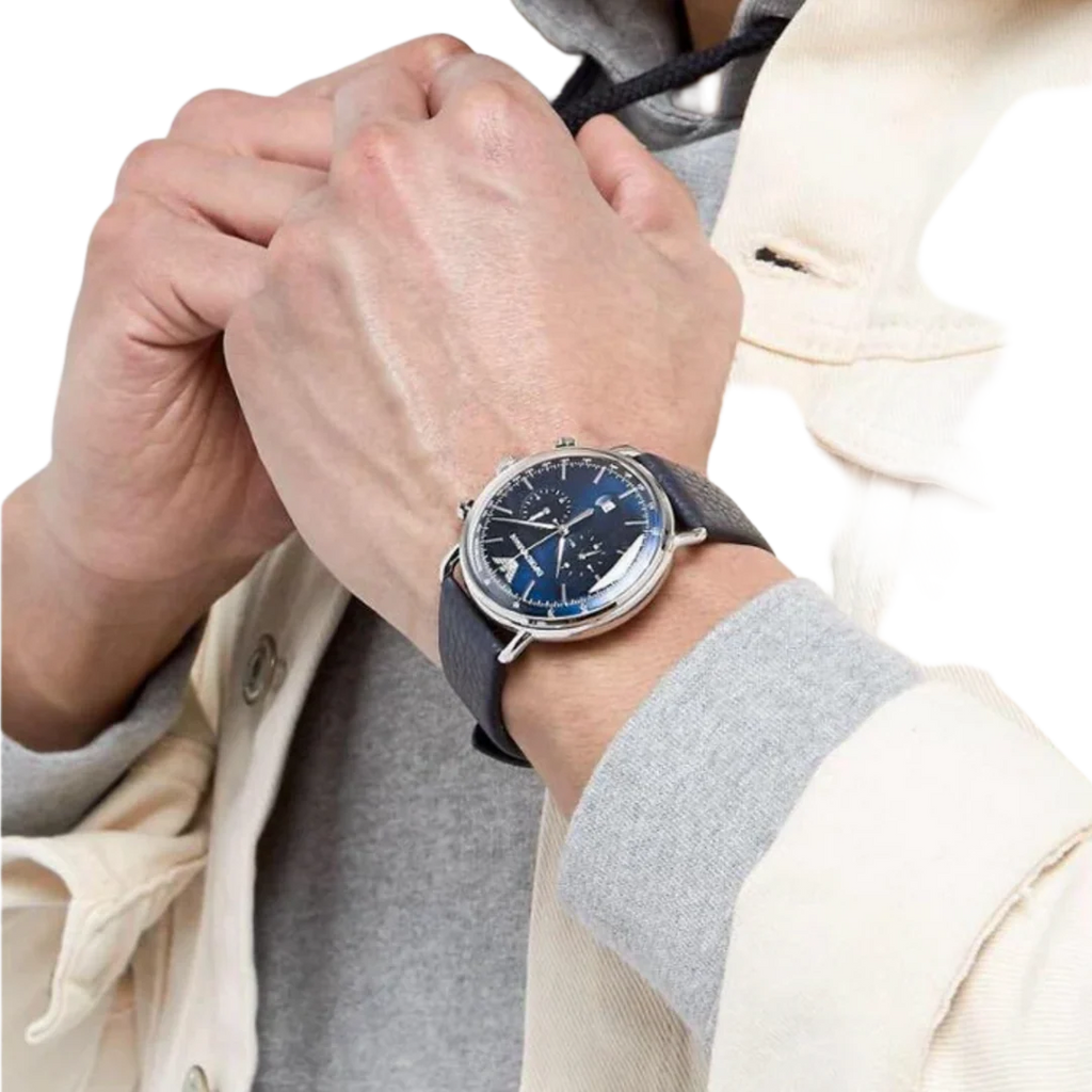 Emporio Armani Men’s Chronograph Quartz Leather Strap Blue Dial 43mm Watch AR11105