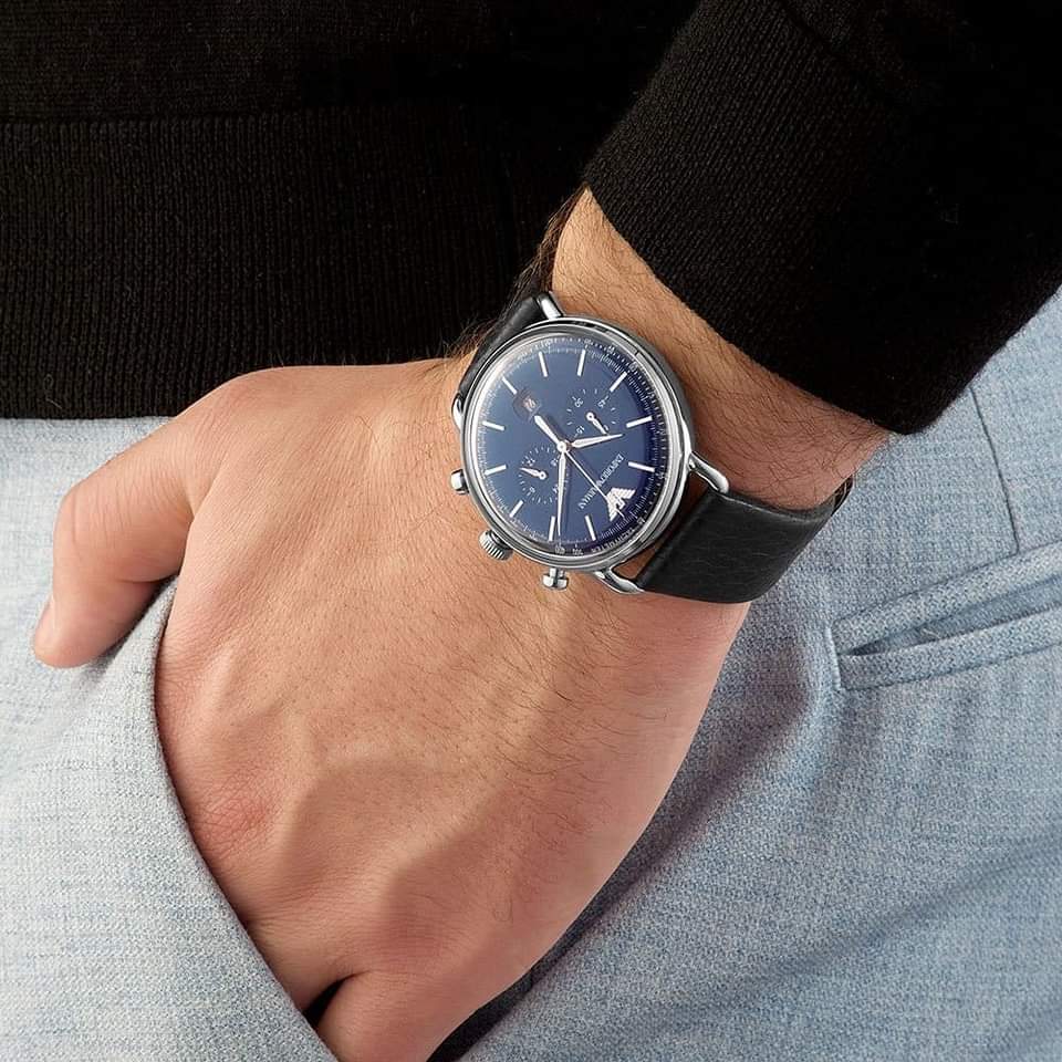 Emporio Armani Men’s Chronograph Quartz Leather Strap Blue Dial 43mm Watch AR11105