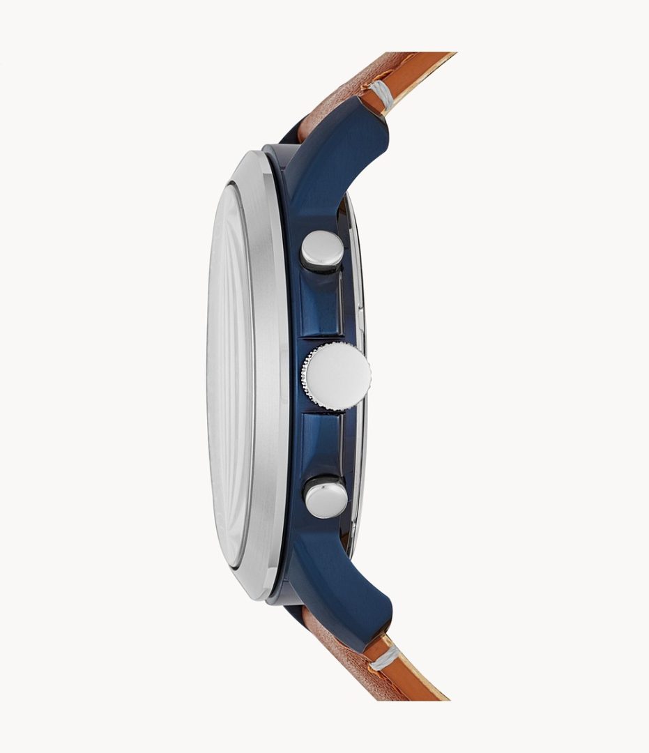 Fossil Men’s Chronograph Quartz Brown Leather Strap Blue Dial 44mm Watch FS5151
