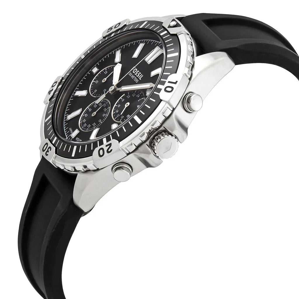 Fossil Men’s Chronograph Quartz Black Silicone Strap Black Dial 44mm Watch FS5624