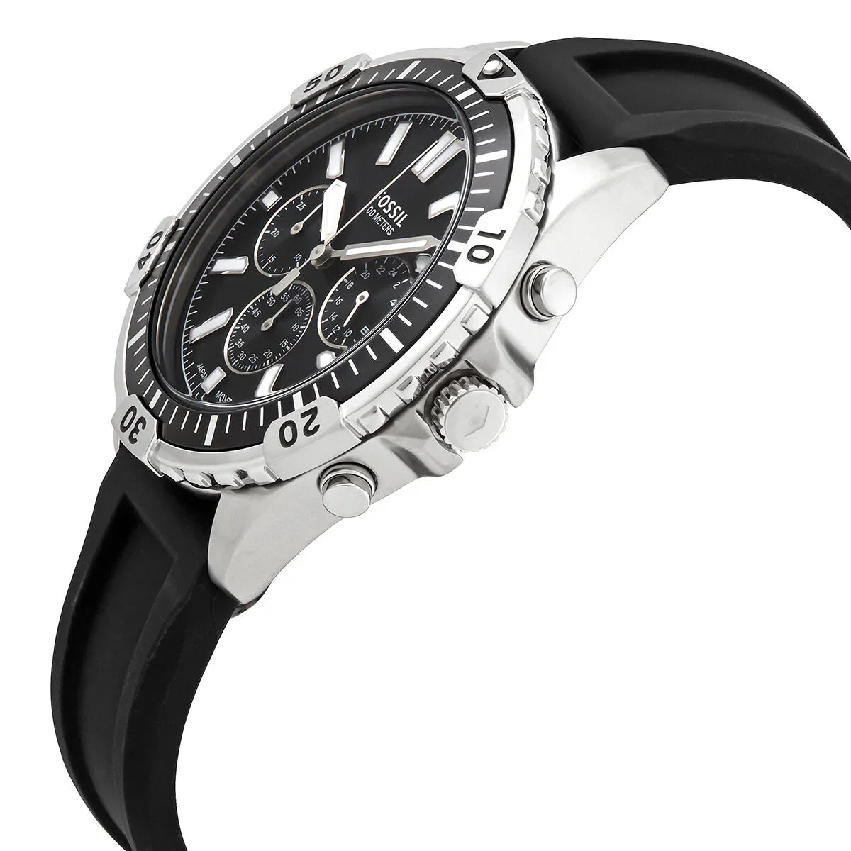 Fossil Men’s Chronograph Quartz Black Silicone Strap Black Dial 44mm Watch FS5624