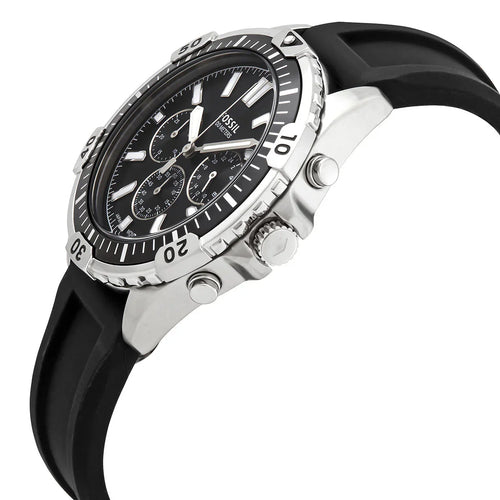 Fossil Men’s Chronograph Quartz Black Silicone Strap Black Dial 44mm Watch FS5624