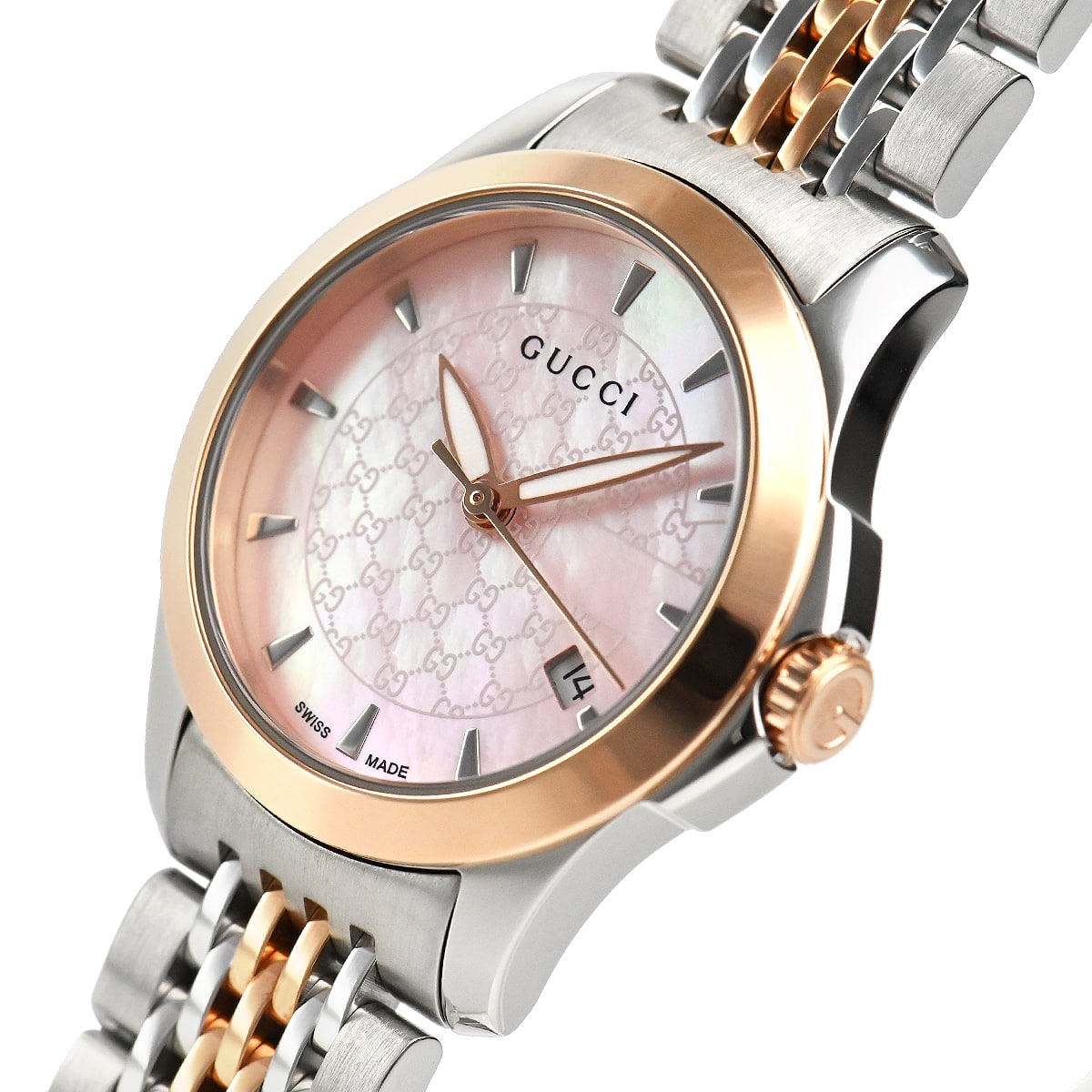 Gucci Women’s Quartz Two Tone Stainless Steel Pink Mother Of Pearl Dial 27mm Watch YA126536