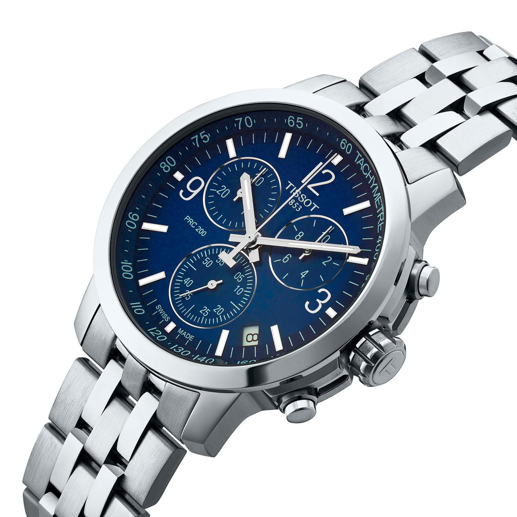 TISSOT PRC 200 Chronograph Men’s Quartz Swiss Made Silver Stainless Steel Blue Dial 42mm Watch T114.417.11.047.00