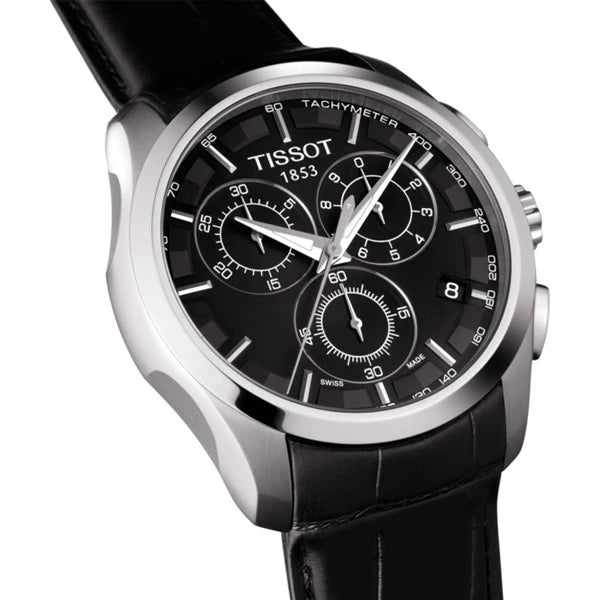 TISSOT Men’s Quartz Swiss Made Black Leather Strap Black Dial 41mm Watch T035.617.16.051.00