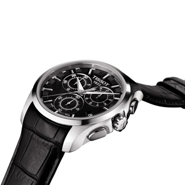 TISSOT Men’s Quartz Swiss Made Black Leather Strap Black Dial 41mm Watch T035.617.16.051.00
