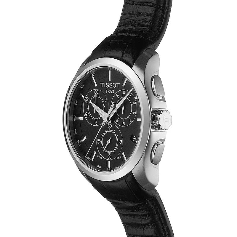 TISSOT Men’s Quartz Swiss Made Black Leather Strap Black Dial 41mm Watch T035.617.16.051.00