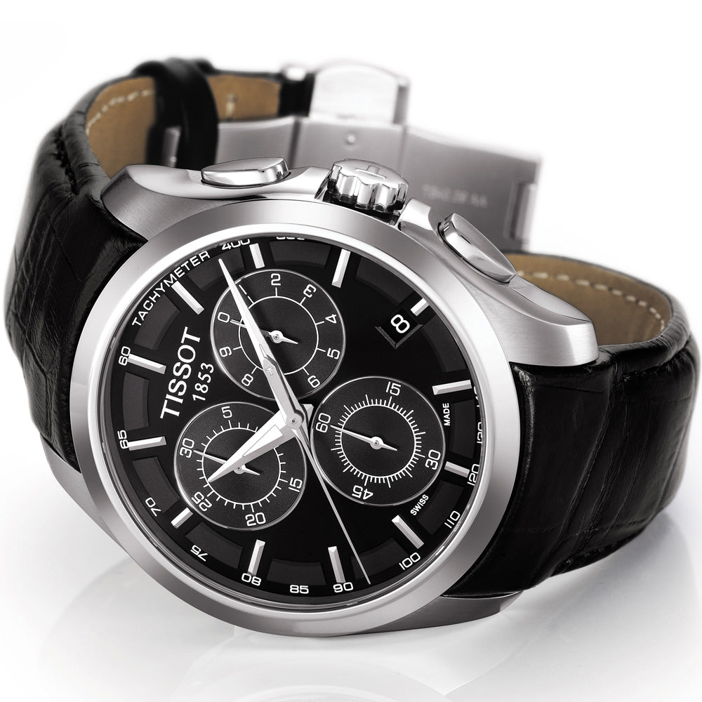 TISSOT Men’s Quartz Swiss Made Black Leather Strap Black Dial 41mm Watch T035.617.16.051.00