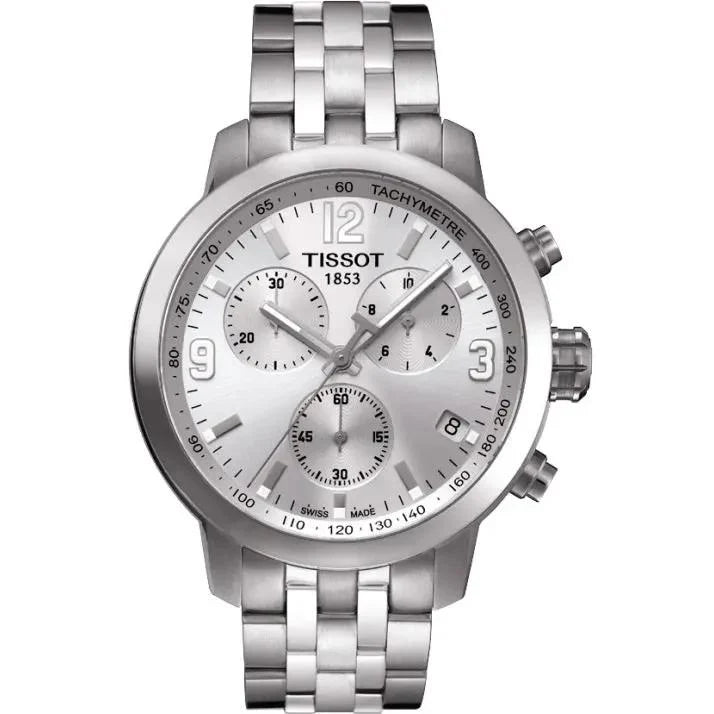 TISSOT Men’s PRC 200 Chronograph Quartz Swiss Made Silver Stainless Steel Silver Dial 41mm Watch T055.417.11.037.00
