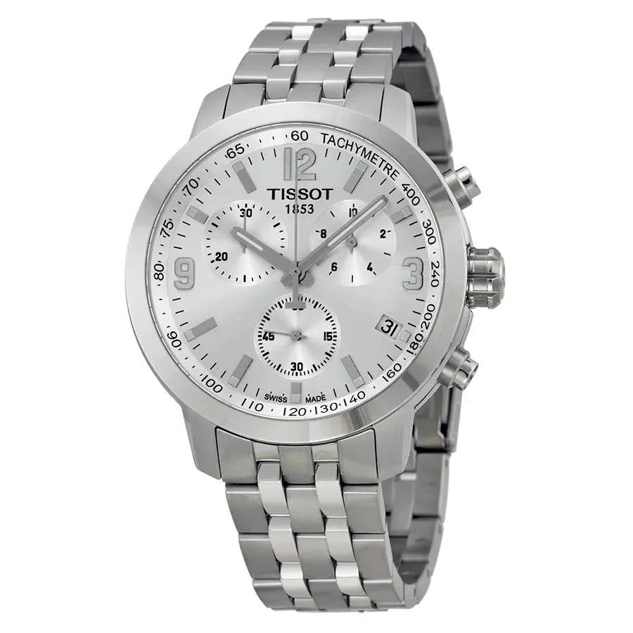 TISSOT Men’s PRC 200 Chronograph Quartz Swiss Made Silver Stainless Steel Silver Dial 41mm Watch T055.417.11.037.00