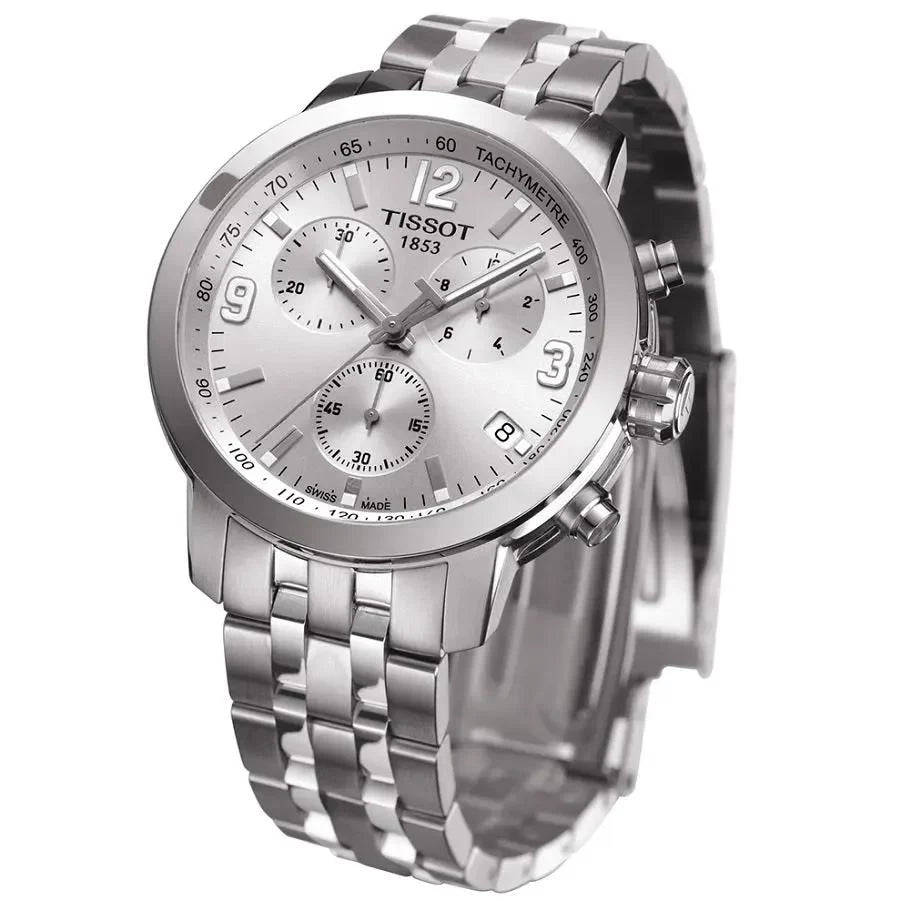 TISSOT Men’s PRC 200 Chronograph Quartz Swiss Made Silver Stainless Steel Silver Dial 41mm Watch T055.417.11.037.00