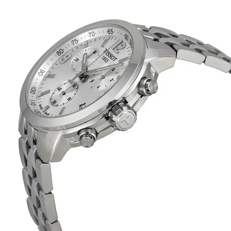 TISSOT Men’s PRC 200 Chronograph Quartz Swiss Made Silver Stainless Steel Silver Dial 41mm Watch T055.417.11.037.00