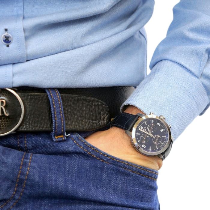 TISSOT PRC 200 Chronograph Men’s Quartz Swiss Made Blue Leather Strap Blue Dial 42mm Watch T055.417.16.047.00