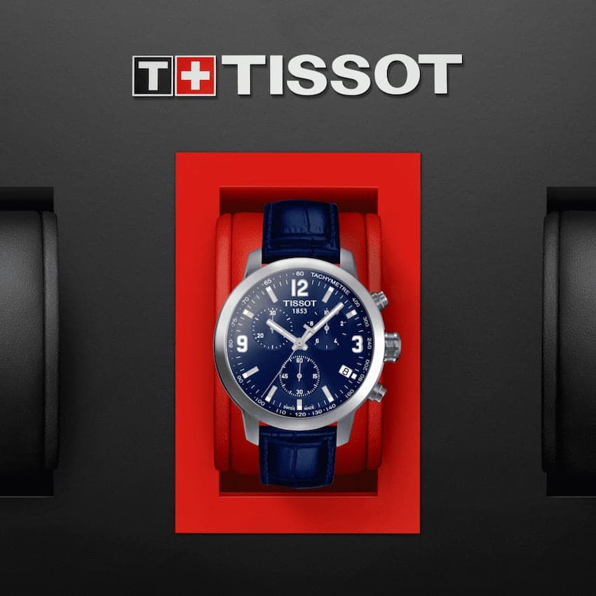 TISSOT PRC 200 Chronograph Men’s Quartz Swiss Made Blue Leather Strap Blue Dial 42mm Watch T055.417.16.047.00