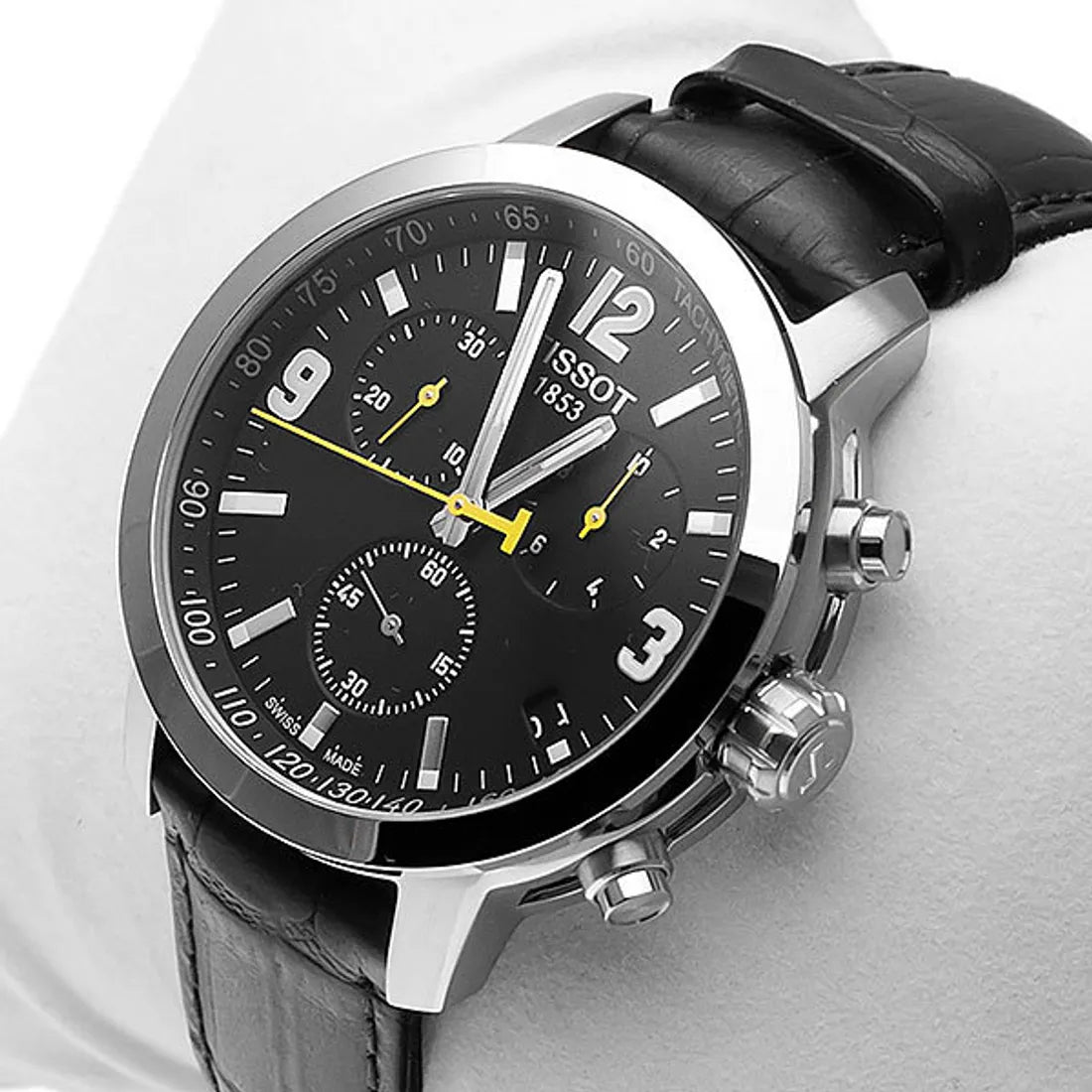 TISSOT Men’s PRC 200 Chronograph Quartz Swiss Made Black Leather Strap Black Dial 42mm Watch T055.417.16.057.00
