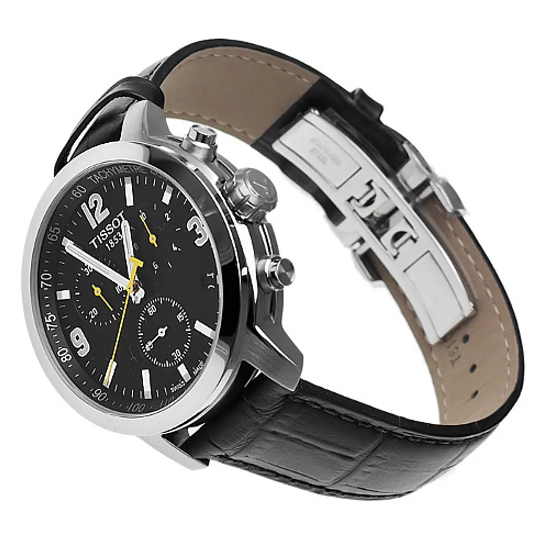 TISSOT Men’s PRC 200 Chronograph Quartz Swiss Made Black Leather Strap Black Dial 42mm Watch T055.417.16.057.00