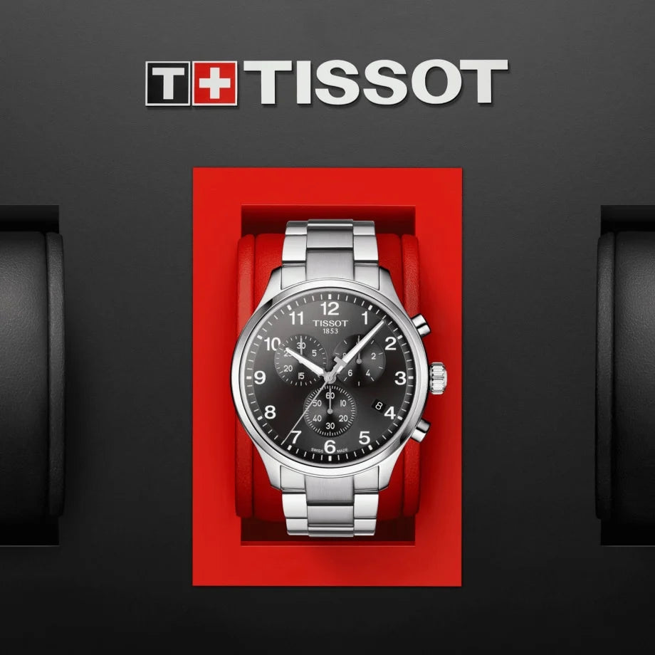TISSOT Men’s Quartz Swiss-Made Silver Stainless Steel Black Dial 45mm Watch T116.617.11.057.01