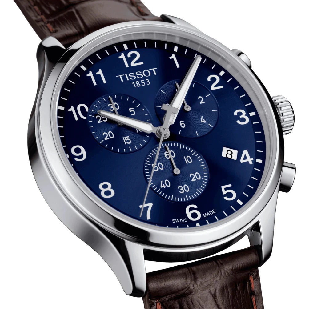 TISSOT Men’s Swiss Made Quartz Brown Leather Strap Blue Dial 45mm Watch T116.617.16.047.00