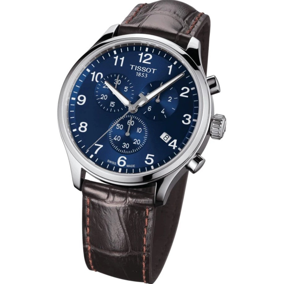 TISSOT Men’s Swiss Made Quartz Brown Leather Strap Blue Dial 45mm Watch T116.617.16.047.00