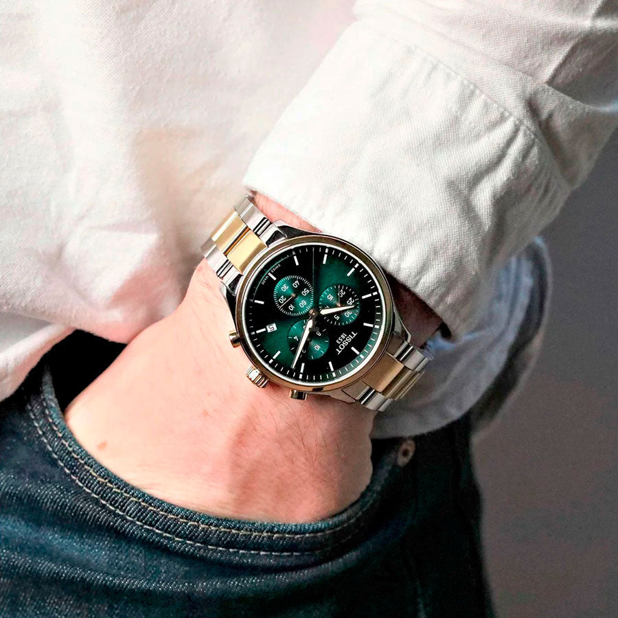 TISSOT Men’s Swiss Made Quartz Two-tone Stainless Steel Green Dial 45mm Watch T116.617.22.091.00