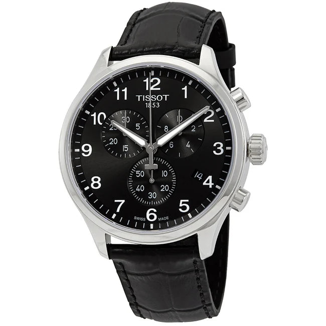 TISSOT Men’s Swiss Made Quartz Black Leather Strap Black Dial 45mm Watch T116.617.16.057.00