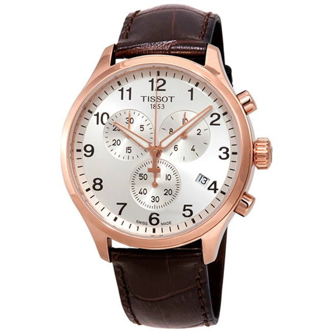 TISSOT Men’s Quartz Swiss Made Brown Leather Strap Silver Dial 45mm Watch T116.617.36.037.00