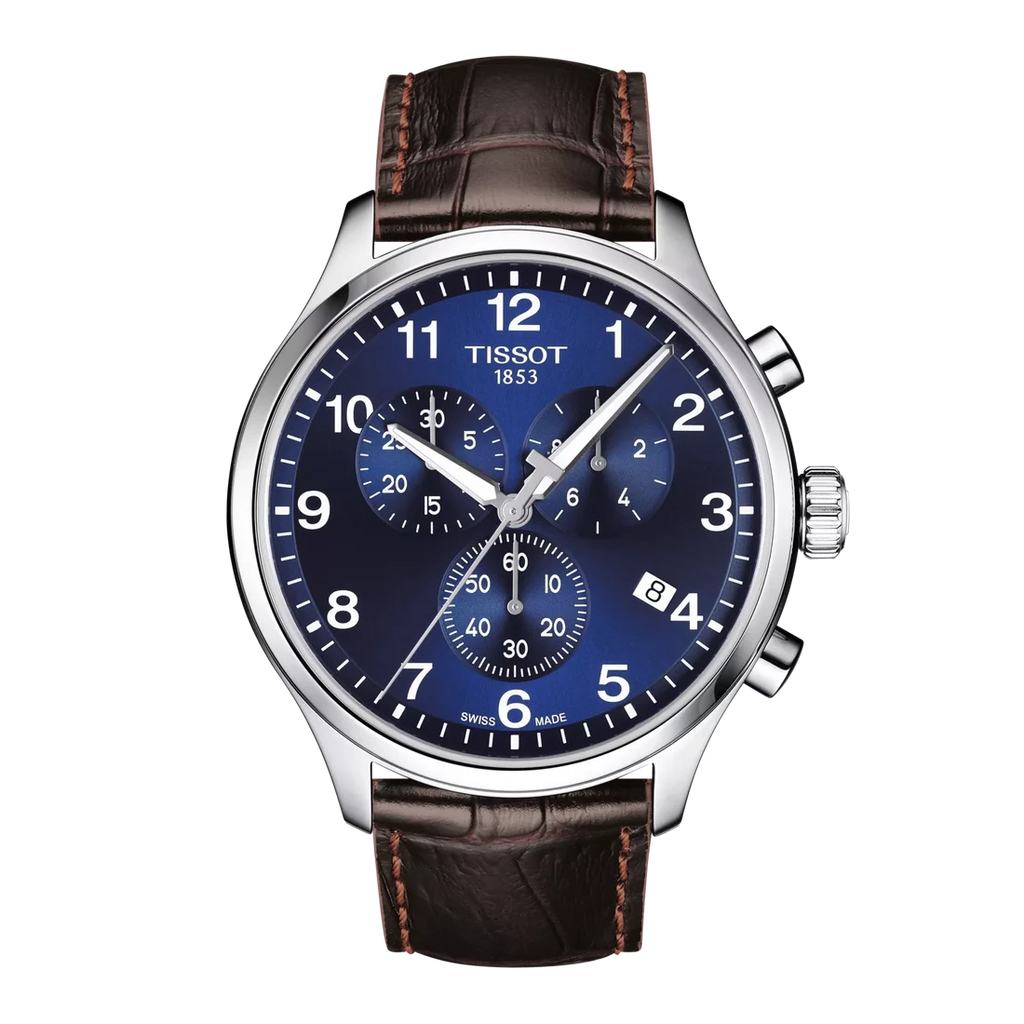 TISSOT Men’s Swiss Made Quartz Brown Leather Strap Blue Dial 45mm Watch T116.617.16.047.00
