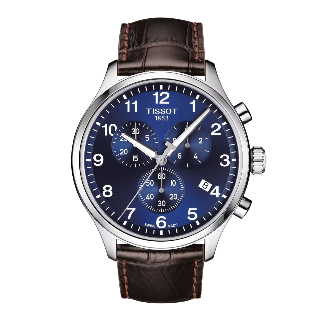 TISSOT Men’s Swiss Made Quartz Brown Leather Strap Blue Dial 45mm Watch T116.617.16.047.00