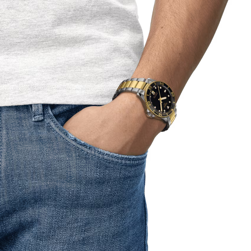 TISSOT Seastar Men’s Quartz Swiss Made Two-Tone Stainless Steel Black Dial 40mm Watch T120.410.22.051.00