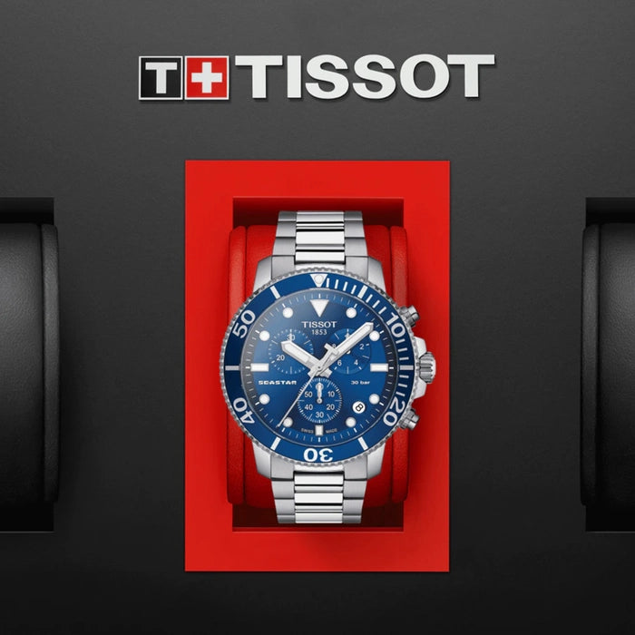 TISSOT Seastar 1000 Men’s Chronograph Quartz Swiss Made Silver Stainless Steel Blue Dial 45mm Watch T120.417.11.041.00