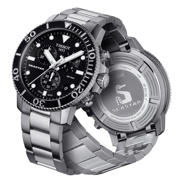 TISSOT Seastar 1000 Chronograph Men’s Quartz Swiss Made Stainless Steel Black Dial 45mm Watch T120.417.11.051.00