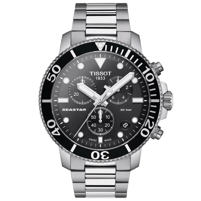 TISSOT Seastar 1000 Chronograph Men’s Quartz Swiss Made Stainless Steel Black Dial 45mm Watch T120.417.11.051.00