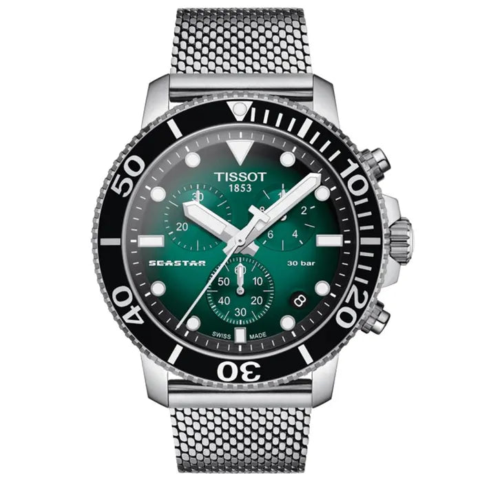 TISSOT Seastar 1000 Men’s Chronograph Quartz Swiss Made Stainless Steel Green Gradient Dial 45mm Watch T120.417.11.091.00