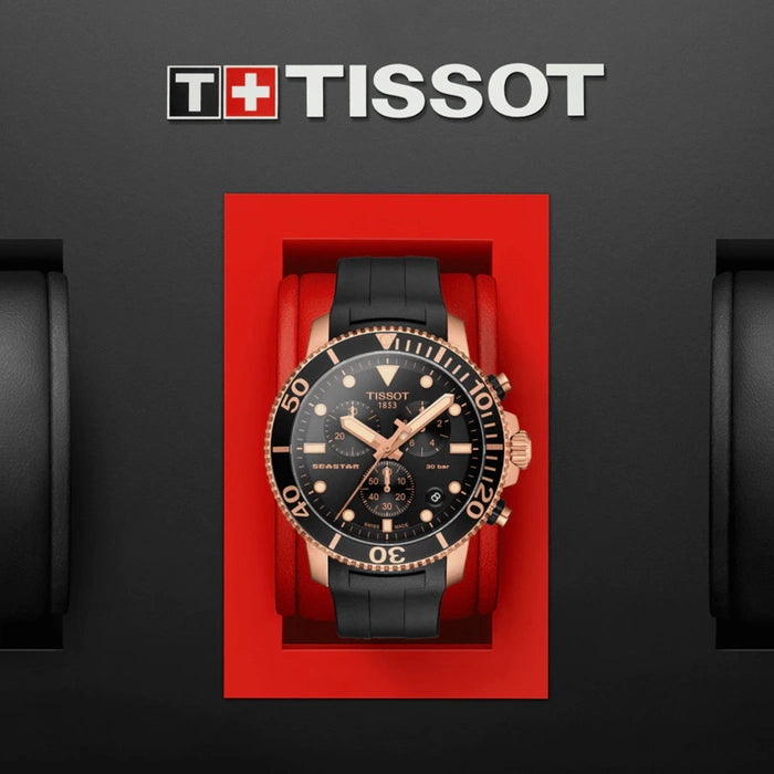TISSOT Seastar 1000 Men’s Chronograph Quartz Black Silicone Strap Black Dial 45mm Watch T120.417.37.051.00