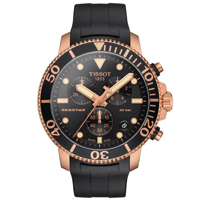 TISSOT Seastar 1000 Men’s Chronograph Quartz Black Silicone Strap Black Dial 45mm Watch T120.417.37.051.00