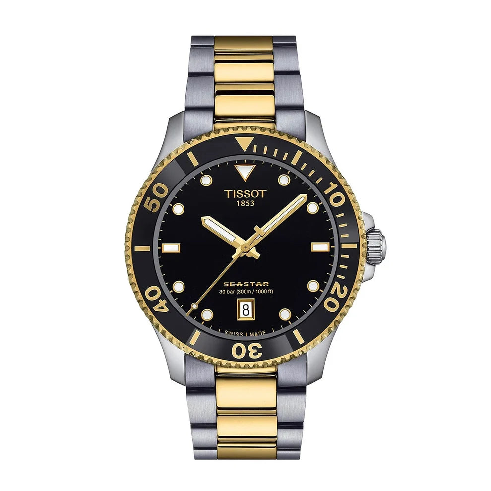 TISSOT Seastar Men’s Quartz Swiss Made Two-Tone Stainless Steel Black Dial 40mm Watch T120.410.22.051.00
