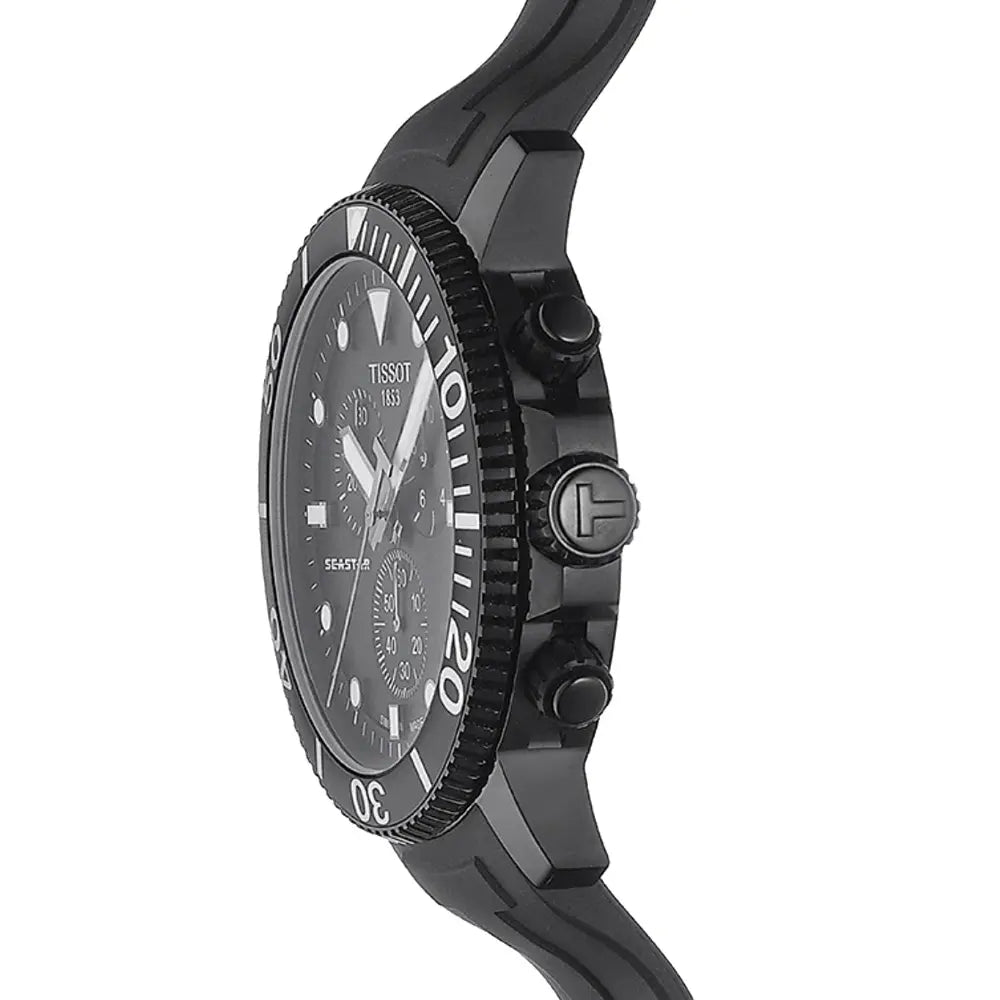 TISSOT Seastar 1000 Men’s Chronograph Quartz Swiss Made Black Silicone Strap Black Dial 45mm Watch T120.417.37.051.02
