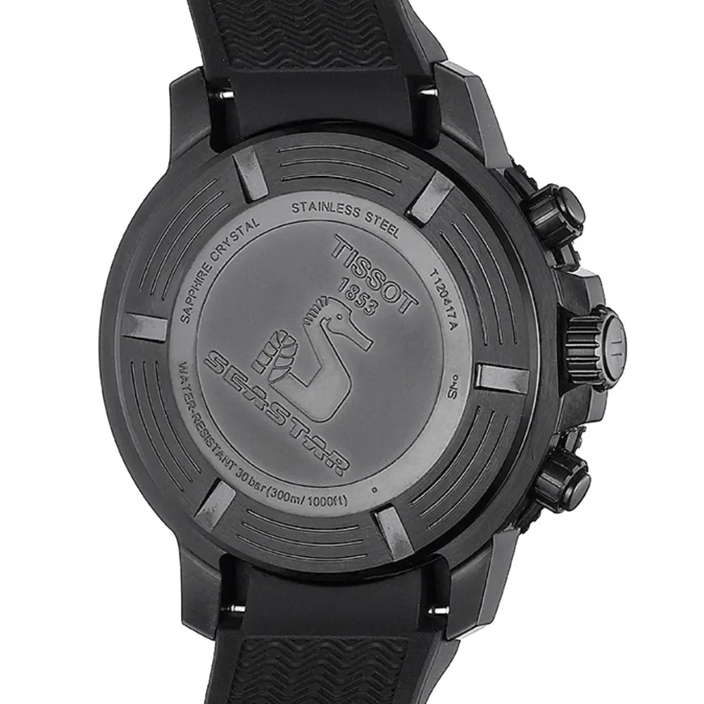 TISSOT Seastar 1000 Men’s Chronograph Quartz Swiss Made Black Silicone Strap Black Dial 45mm Watch T120.417.37.051.02