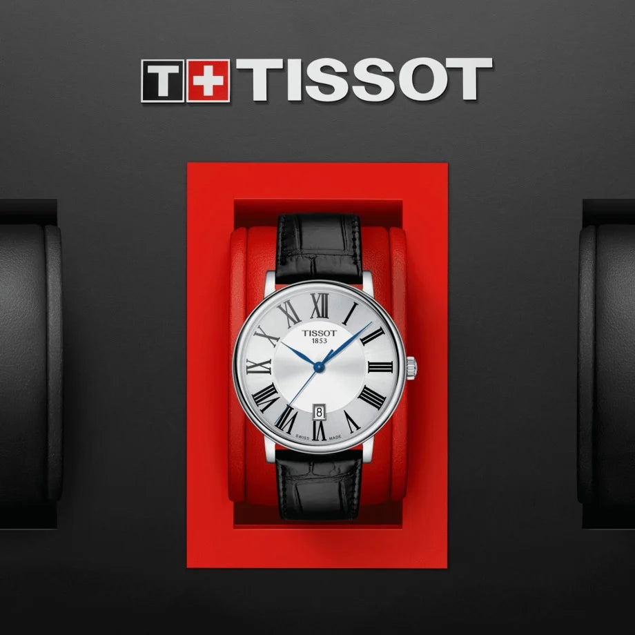 TISSOT Men’s Quartz Swiss Made Black Leather Strap Silver Dial 40mm Watch T122.410.16.033.00
