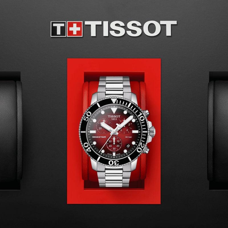 TISSOT Seastar Men’s Quartz Swiss Made Stainless Steel Red Gradient Dial 45mm Watch T120.417.11.421.00