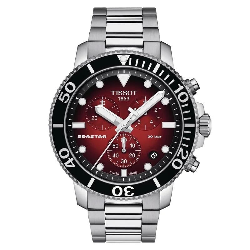 TISSOT Seastar Men’s Quartz Swiss Made Stainless Steel Red Gradient Dial 45mm Watch T120.417.11.421.00