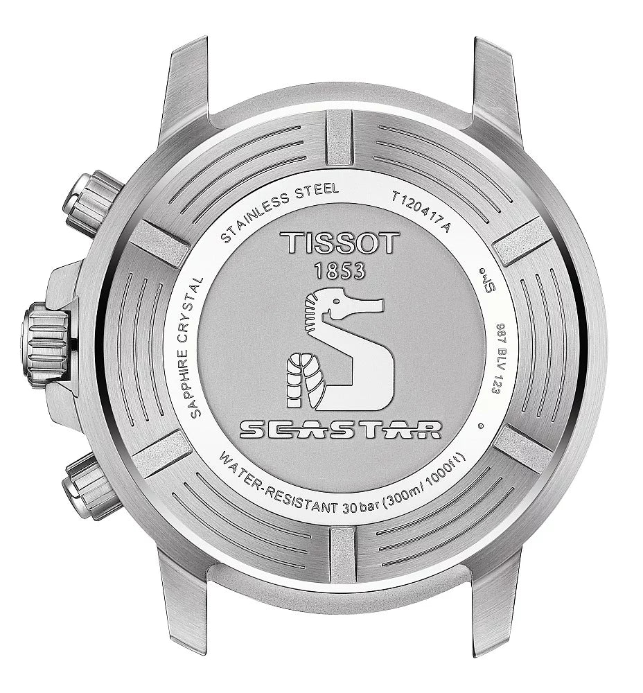 TISSOT Seastar 1000 Men’s Chronograph Quartz Swiss Made Orange Silicone Strap Black Dial 45mm Watch T120.417.17.051.01