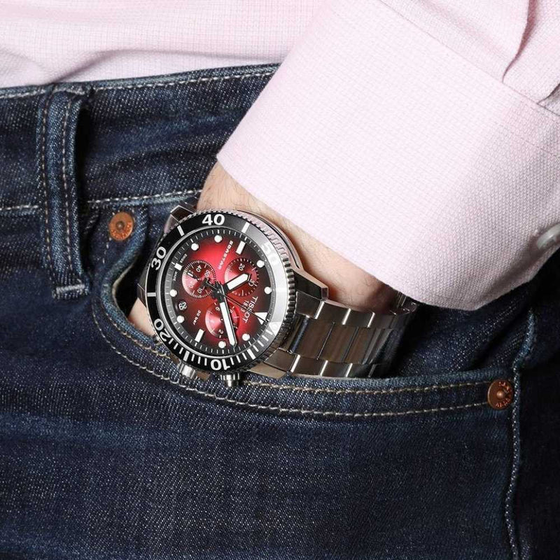 TISSOT Seastar Men’s Quartz Swiss Made Stainless Steel Red Gradient Dial 45mm Watch T120.417.11.421.00